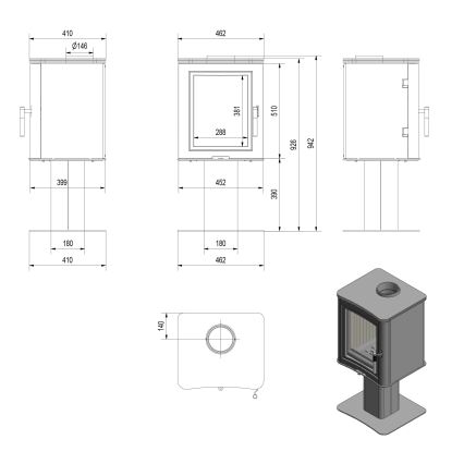 Kratki - Chimenea de acero 7kW 150mm