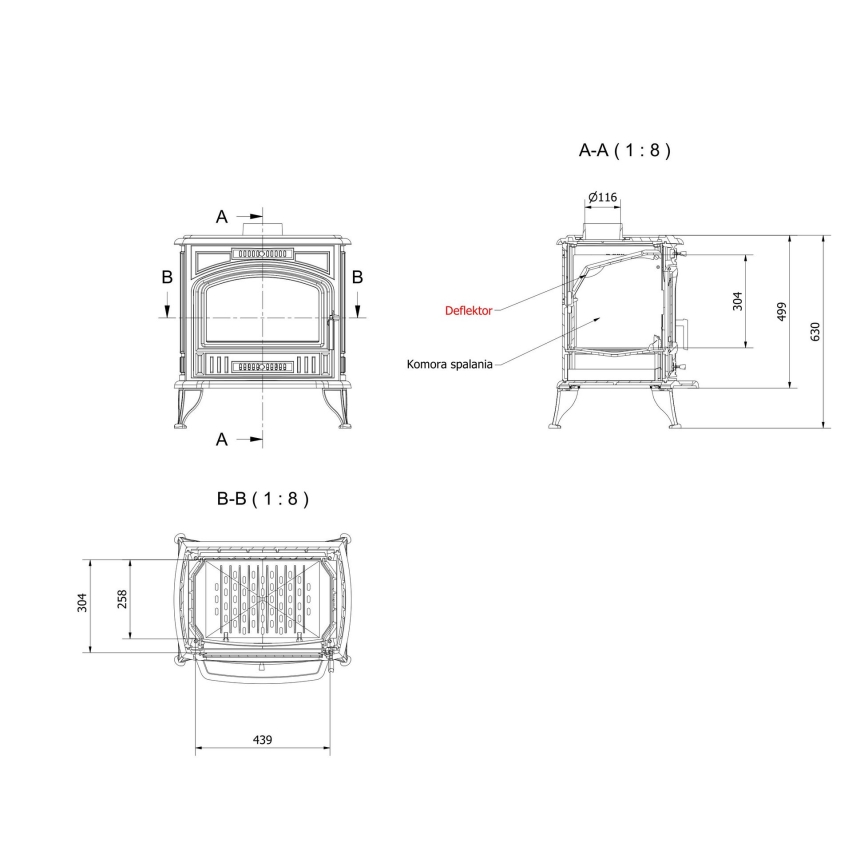 Kratki - Estufa de fundición para chimenea 8kW 130mm