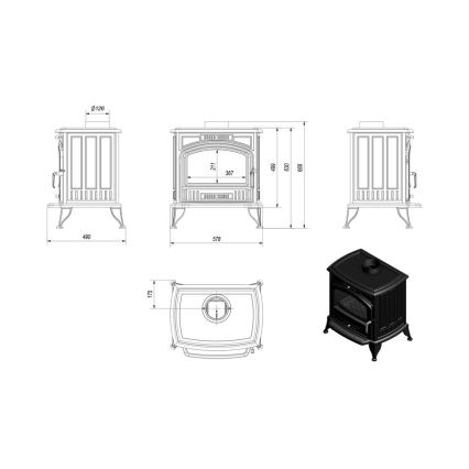 Kratki - Estufa de fundición para chimenea 8kW 150mm