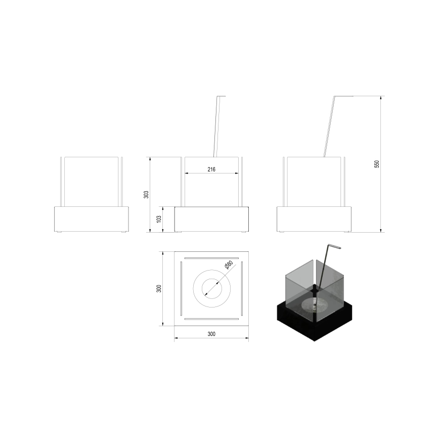 Kratki - Chimenea BIO 30,3x30 cm 1kW blanco