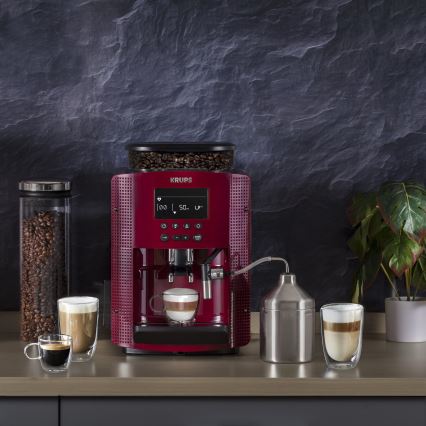 Krups - Cafetera automática con recipiente para leche ESSENTIAL 1450W/230V rojo