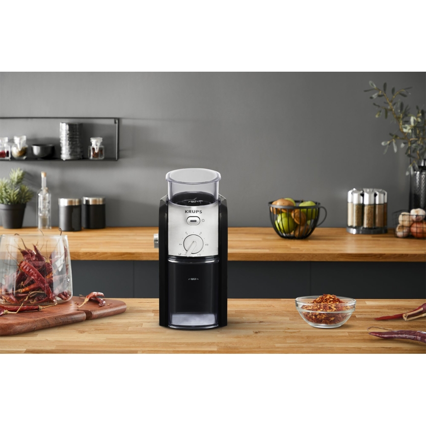 Krups - Molinillo eléctrico de café en grano 110W/230V acero inoxidable/negro