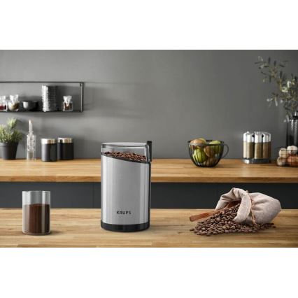 Krups - Molinillo eléctrico de café en grano 85g FAST-TOUCH 200W/230V cromo mate