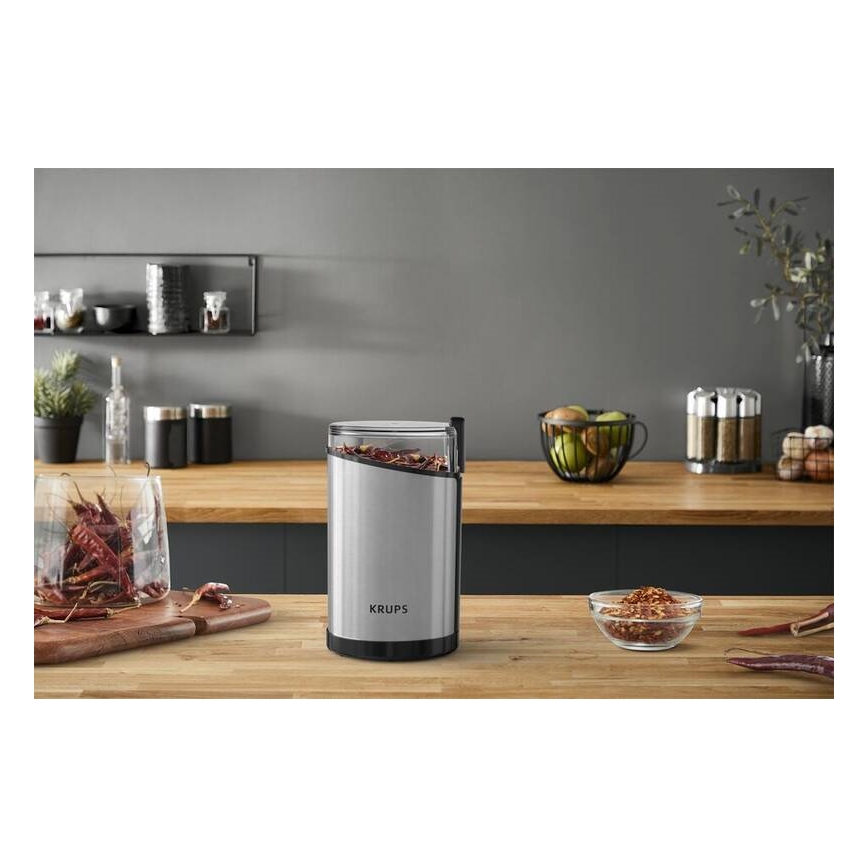 Krups - Molinillo eléctrico de café en grano 85g FAST-TOUCH 200W/230V cromo mate