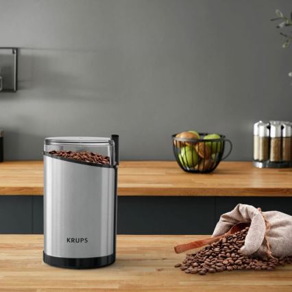 Krups - Molinillo eléctrico de café en grano 85g FAST-TOUCH 200W/230V cromo mate