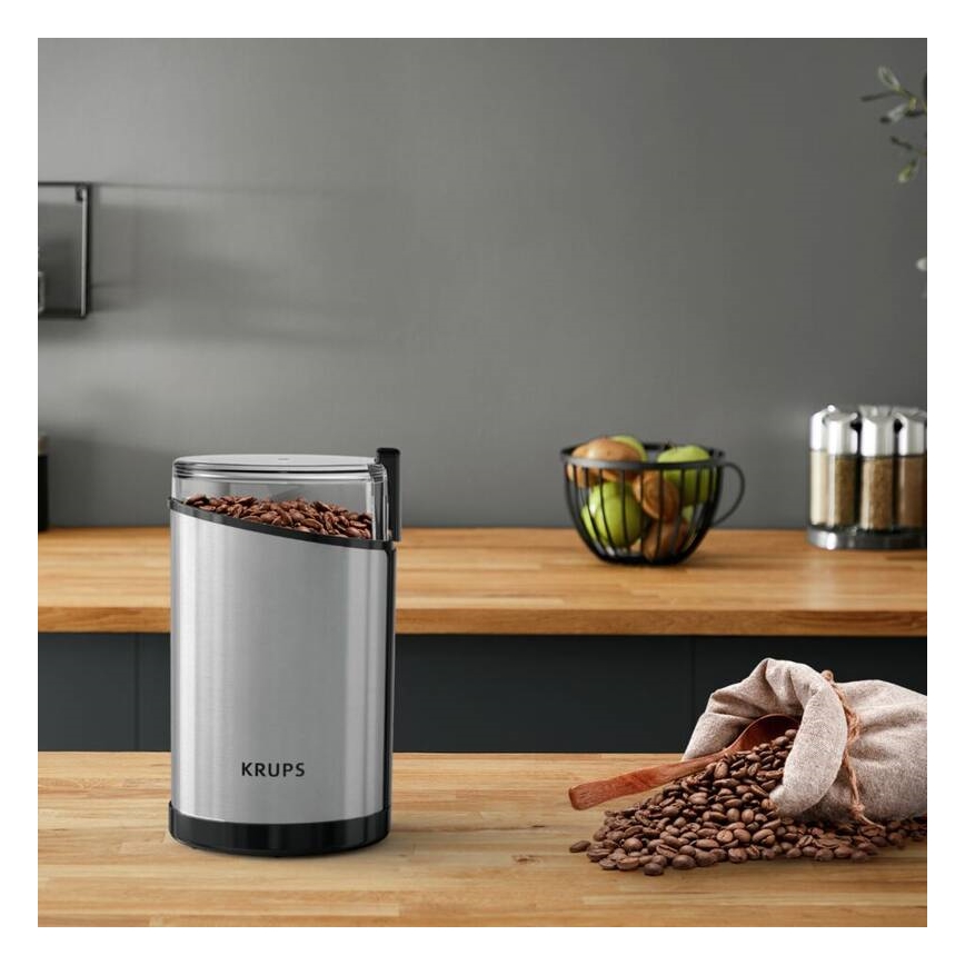 Krups - Molinillo eléctrico de café en grano 85g FAST-TOUCH 200W/230V cromo mate