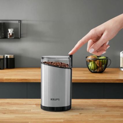 Krups - Molinillo eléctrico de café en grano 85g FAST-TOUCH 200W/230V cromo mate
