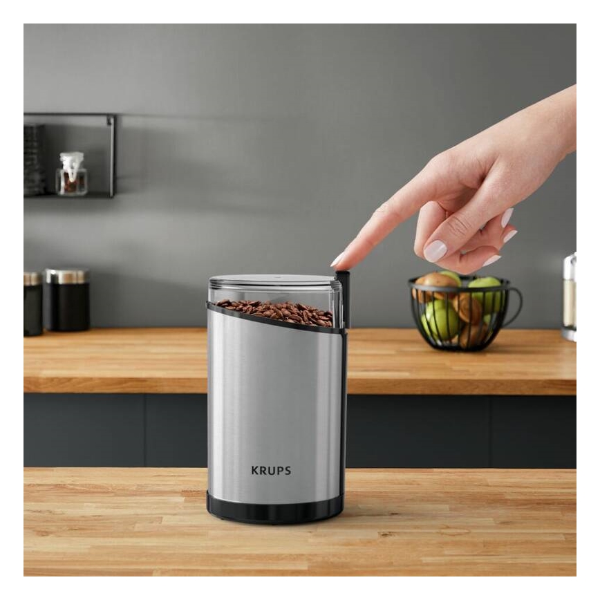 Krups - Molinillo eléctrico de café en grano 85g FAST-TOUCH 200W/230V cromo mate