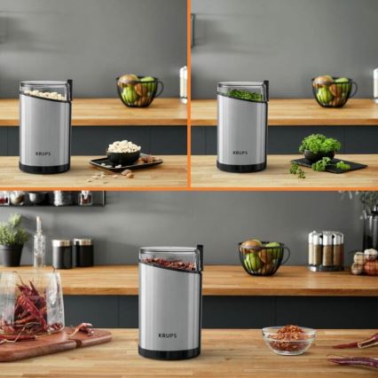 Krups - Molinillo eléctrico de café en grano 85g FAST-TOUCH 200W/230V cromo mate
