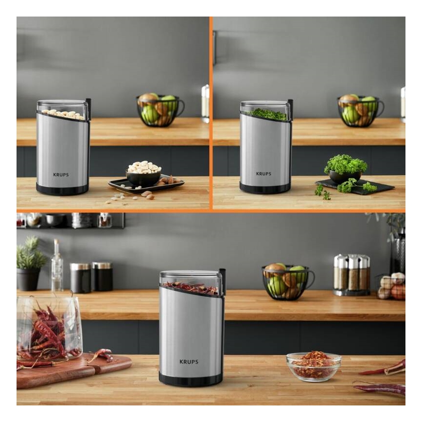 Krups - Molinillo eléctrico de café en grano 85g FAST-TOUCH 200W/230V cromo mate