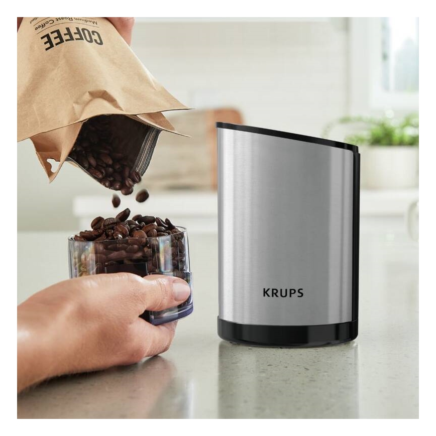 Krups - Molinillo eléctrico de café en grano 85g FAST-TOUCH 200W/230V cromo mate