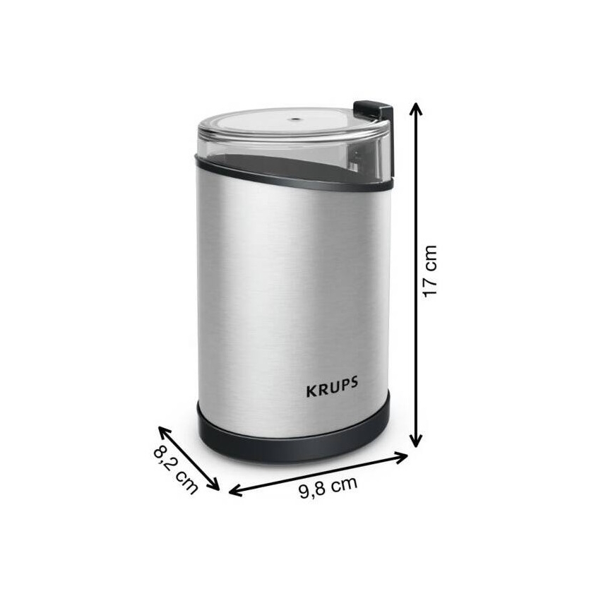 Krups - Molinillo eléctrico de café en grano 85g FAST-TOUCH 200W/230V cromo mate