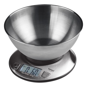 Lamart - Balanza de cocina digital con pantalla LCD y cuenco 2xAAA acero inoxidable