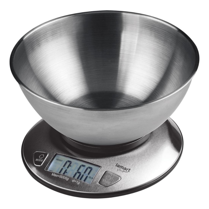 Lamart - Balanza de cocina digital con pantalla LCD y cuenco 2xAAA acero inoxidable