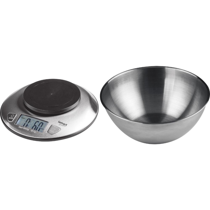 Lamart - Balanza de cocina digital con pantalla LCD y cuenco 2xAAA acero inoxidable