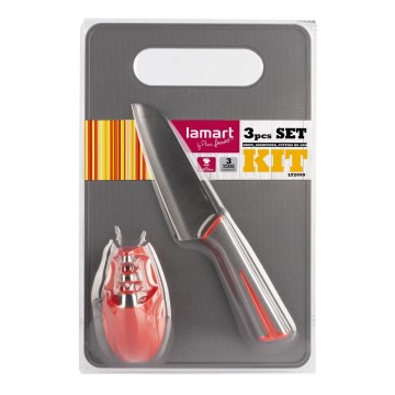 Lamart - Set de cocina 3 piezas - cuchillo, afilador y tabla de cortar
