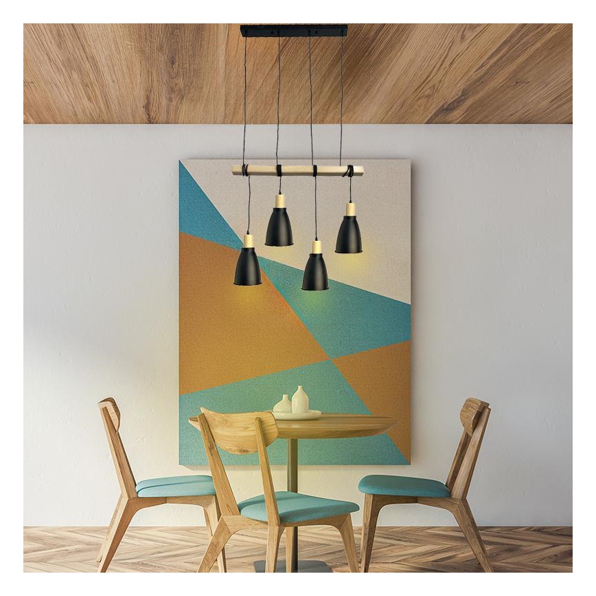 Lámpara colgante 4xE27/60W/230V negro