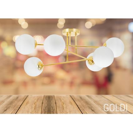 Lámpara colgante 6xE27/35W/230V diá. 80 cm dorado