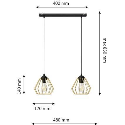 Lámpara colgante AGAT 2xE27/15W/230V dorado/negro