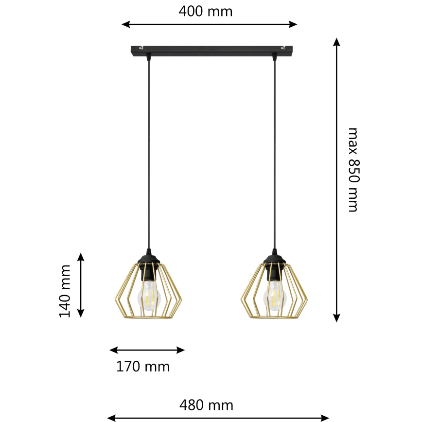 Lámpara colgante AGAT 2xE27/15W/230V dorado/negro