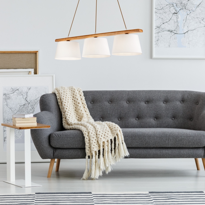 Lámpara colgante AIDA con cable 3xE27/60W/230V, Ø 25 cm, roble