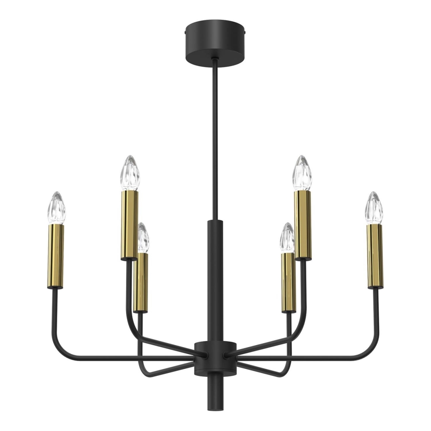 Lámpara colgante AKASYA 6xE14/15W/230V negro/dorado