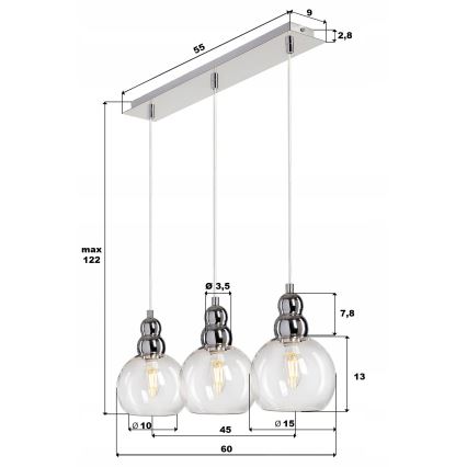 Lámpara colgante AKSO 3xE14/40W/230V cromo mate