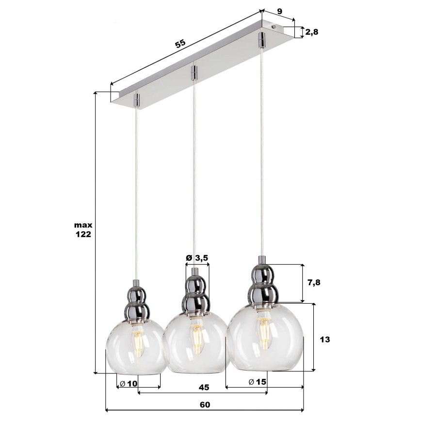 Lámpara colgante AKSO 3xE14/40W/230V cromo mate