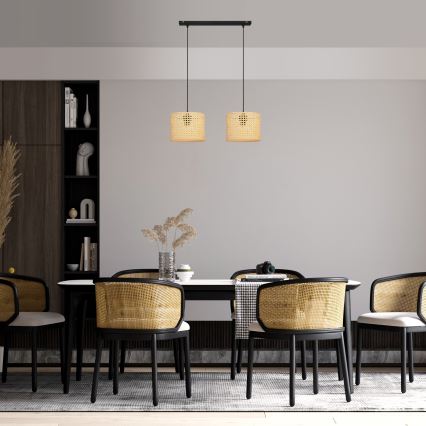 Lámpara colgante ALBA 2xE27/15W/230V ratán/negro