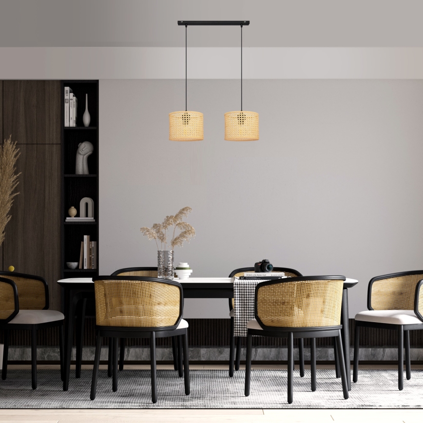Lámpara colgante ALBA 2xE27/15W/230V ratán/negro