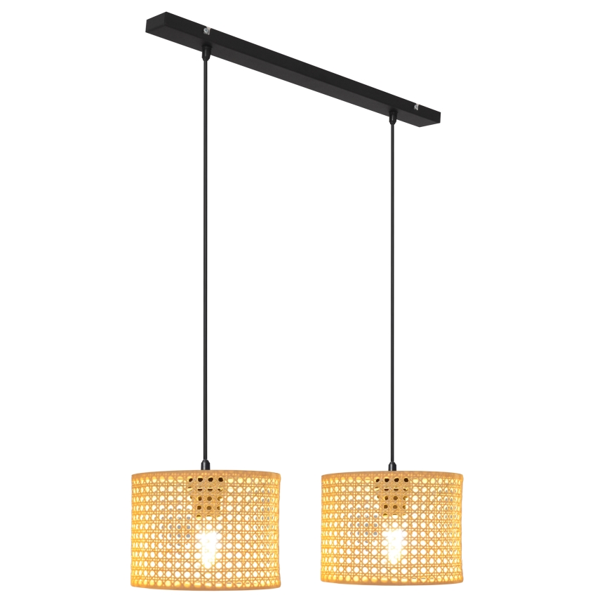 Lámpara colgante ALBA 2xE27/15W/230V ratán/negro