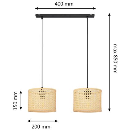 Lámpara colgante ALBA 2xE27/15W/230V ratán/negro