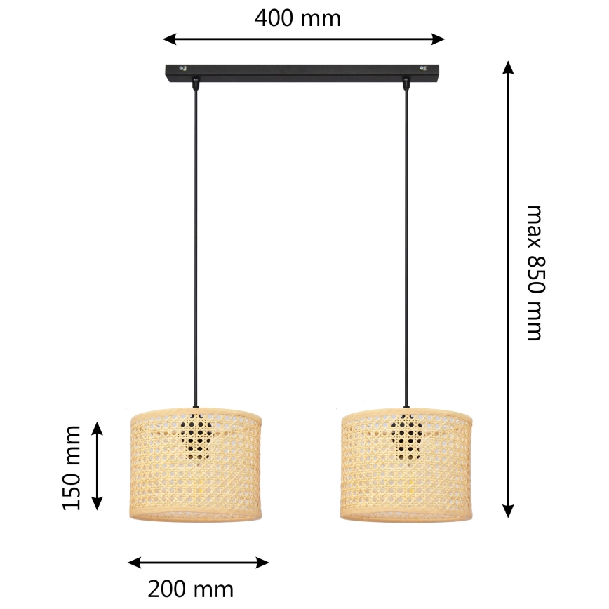 Lámpara colgante ALBA 2xE27/15W/230V ratán/negro