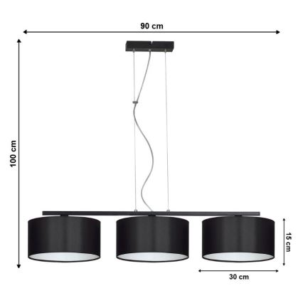 Lámpara colgante ASTRA 3xE27/60W/230V negro