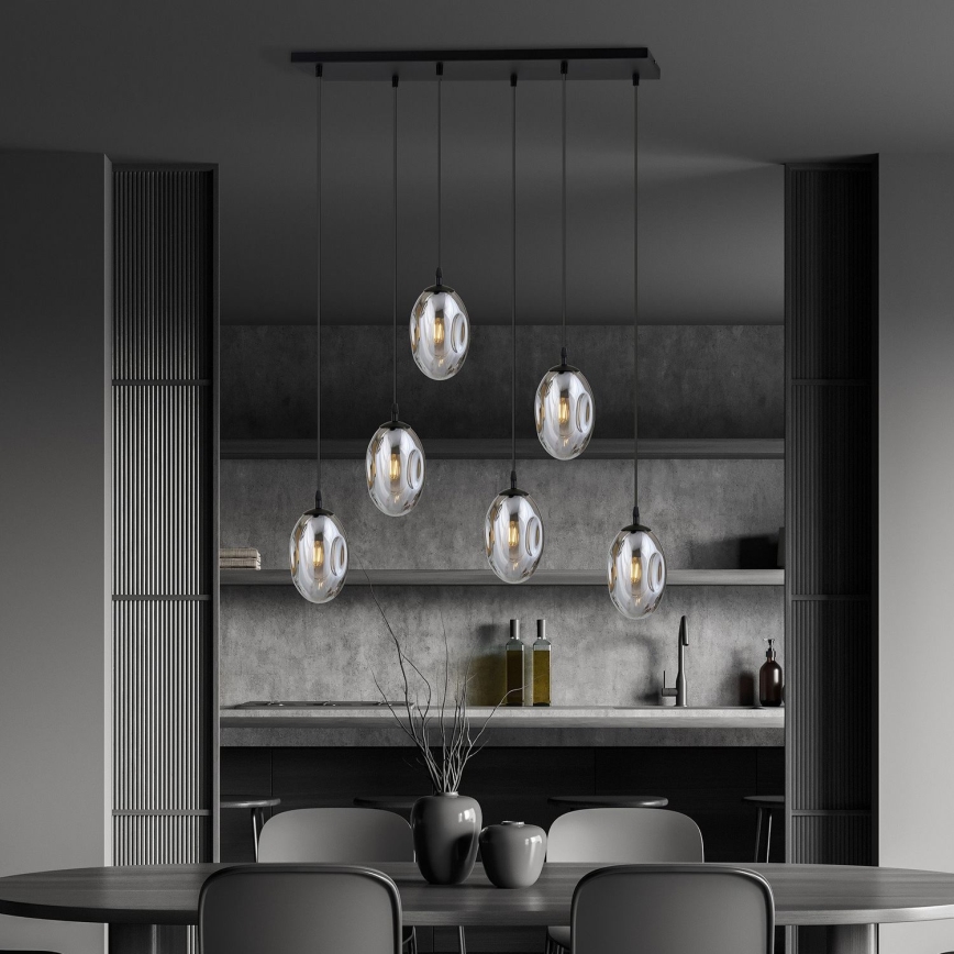 Lámpara colgante ASTRAL 6xE14/10W/230V negro/ahumado