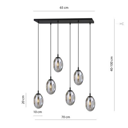 Lámpara colgante ASTRAL 6xE14/10W/230V negro/ahumado