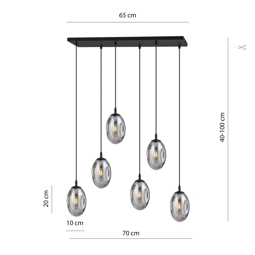 Lámpara colgante ASTRAL 6xE14/10W/230V negro/ahumado