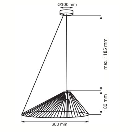 Lámpara colgante AURORA 1xE27/20W/230V diá. 60 cm negro