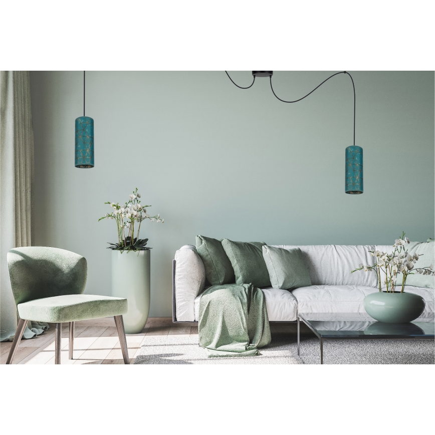 Lámpara colgante AVALO 2xE27/60W/230V araña turquesa/dorado
