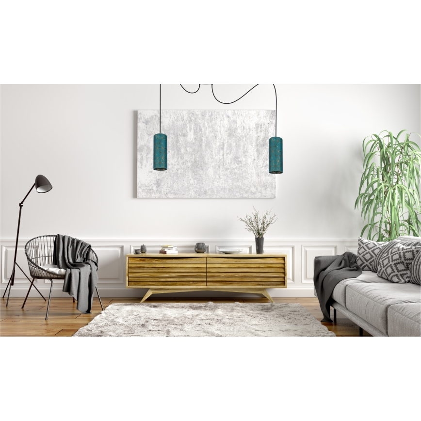 Lámpara colgante AVALO 2xE27/60W/230V araña turquesa/dorado