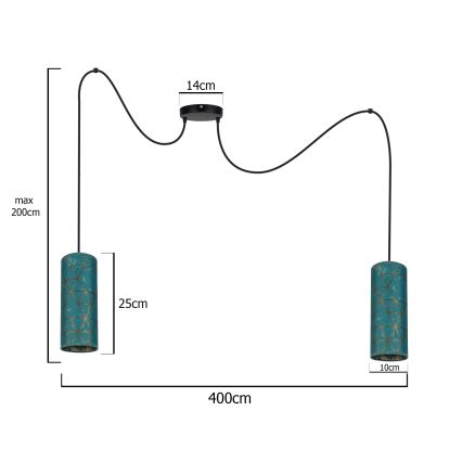 Lámpara colgante AVALO 2xE27/60W/230V araña turquesa/dorado