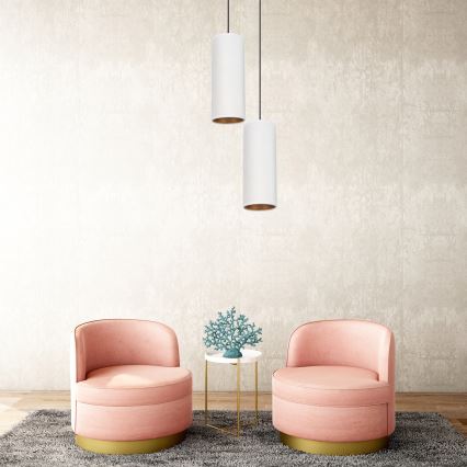 Lámpara colgante con cable AVALO 2xE27/60W/230V diámetro 20 cm blanco/cobre