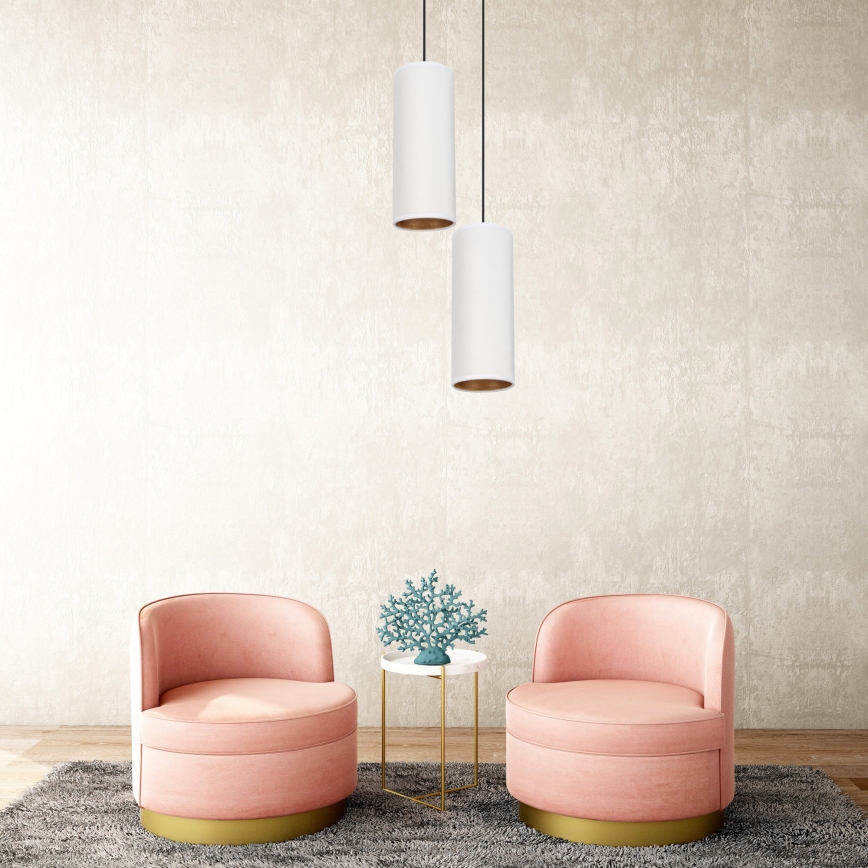 Lámpara colgante con cable AVALO 2xE27/60W/230V diámetro 20 cm blanco/cobre