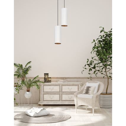 Lámpara colgante con cable AVALO 2xE27/60W/230V diámetro 20 cm blanco/cobre