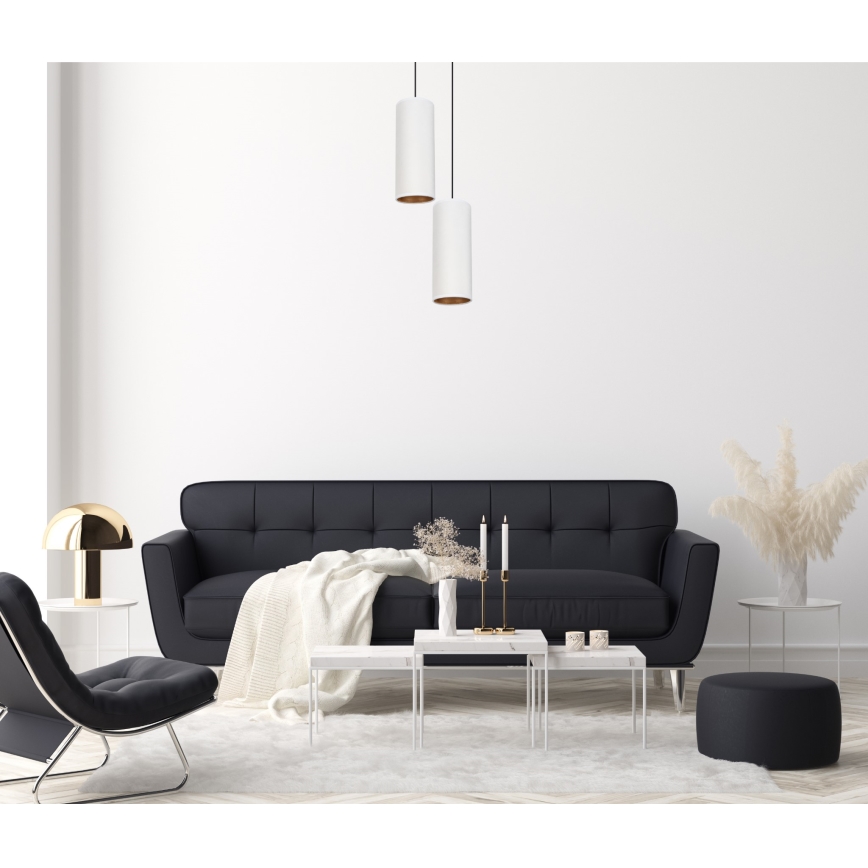 Lámpara colgante con cable AVALO 2xE27/60W/230V diámetro 20 cm blanco/cobre