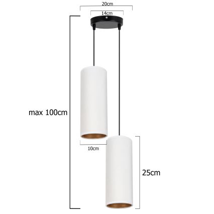 Lámpara colgante con cable AVALO 2xE27/60W/230V diámetro 20 cm blanco/cobre
