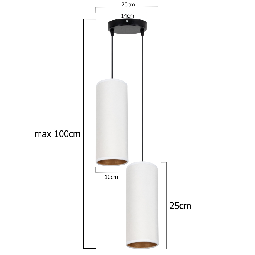 Lámpara colgante con cable AVALO 2xE27/60W/230V diámetro 20 cm blanco/cobre