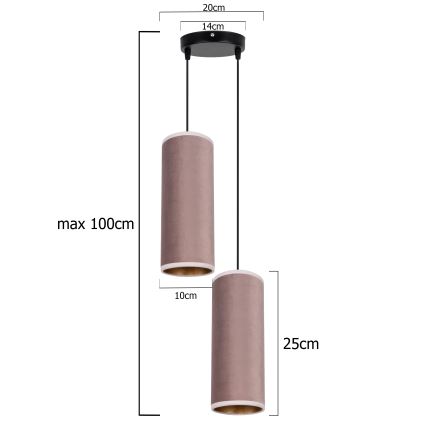 Lámpara colgante con cable AVALO 2xE27/60W/230V Ø 20 cm rosa/cobre