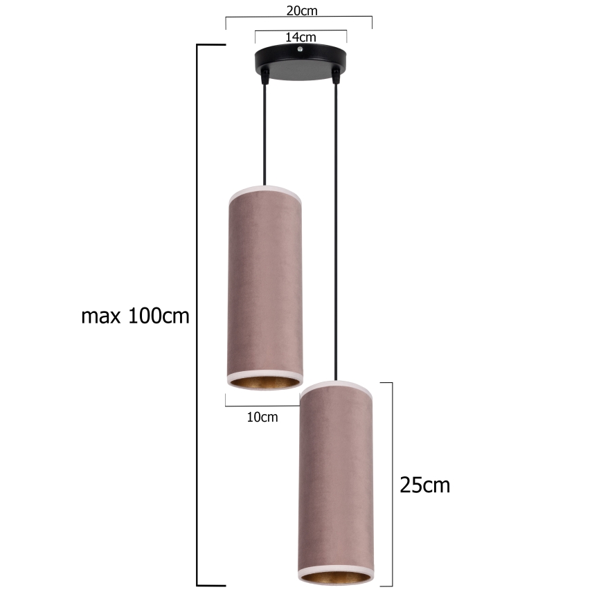 Lámpara colgante con cable AVALO 2xE27/60W/230V Ø 20 cm rosa/cobre