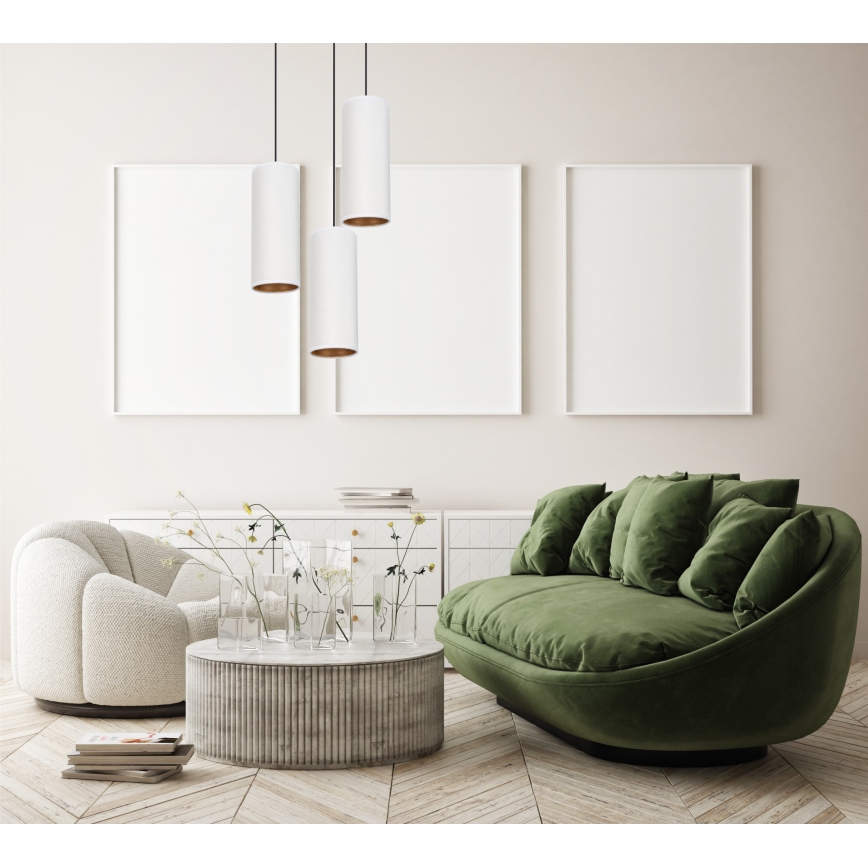 Lámpara colgante con cable AVALO 3xE27/60W/230V Ø 35 cm blanca/cobre